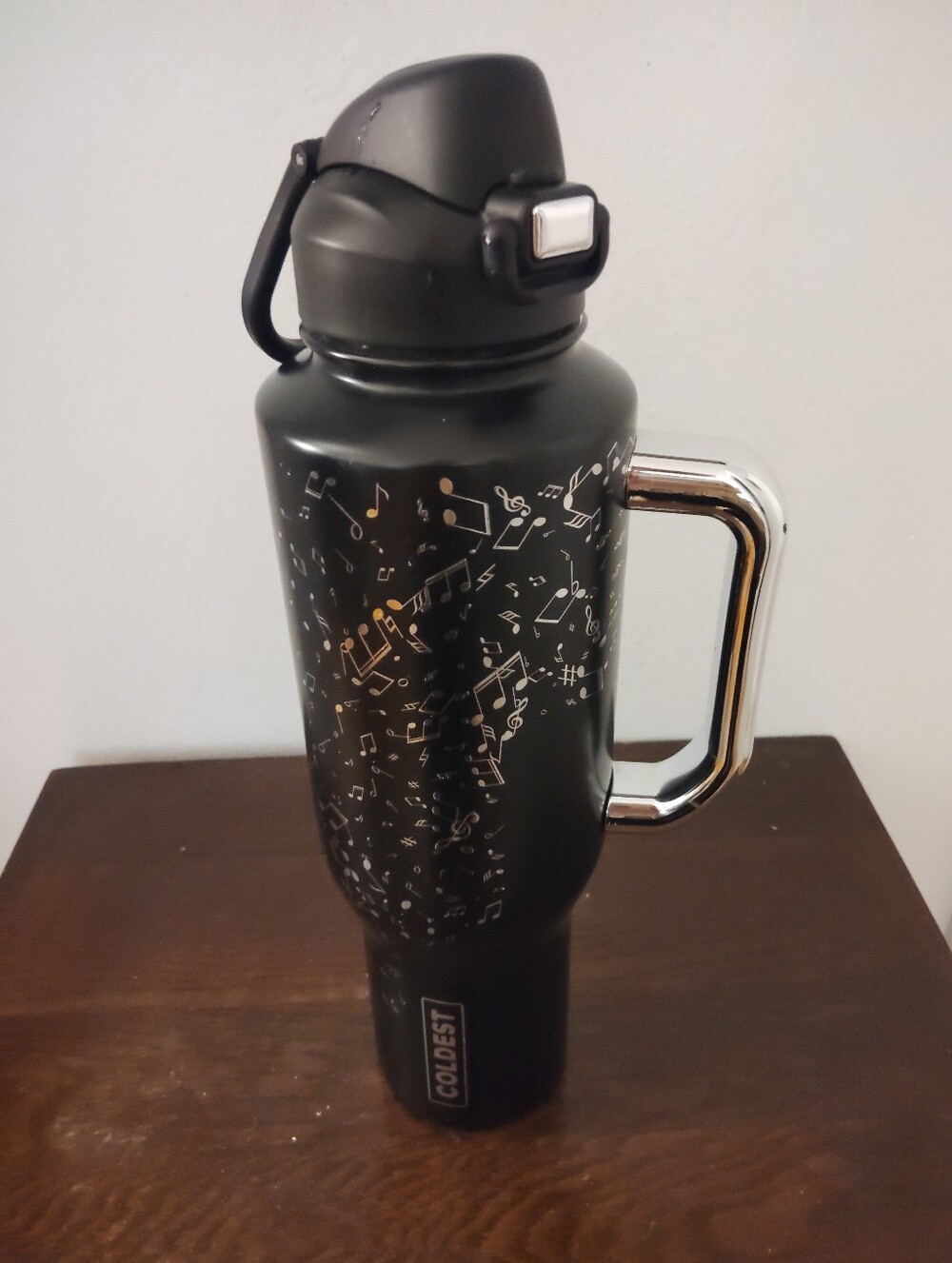 Large Coldest Water Bottle Black Tumbler Music Notes